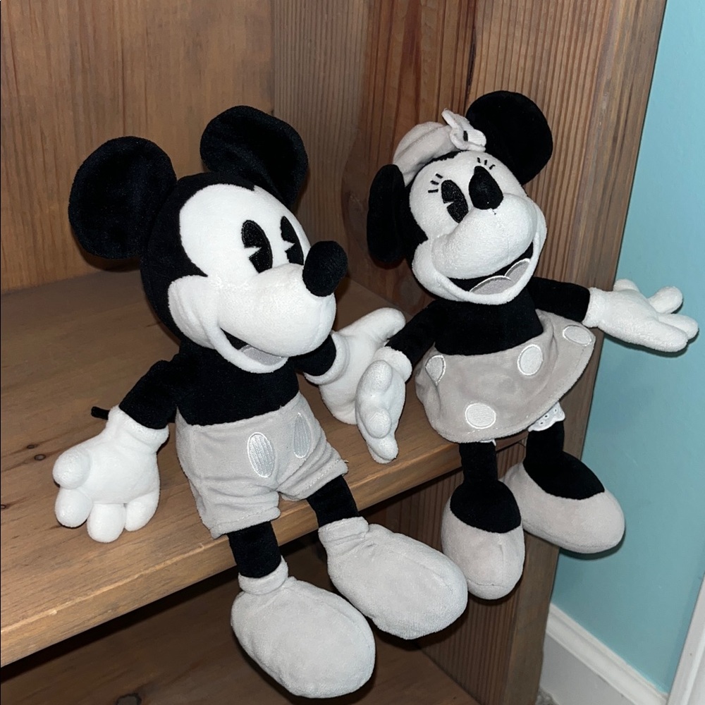 Black and White Mickey and Minnie Plush Dolls